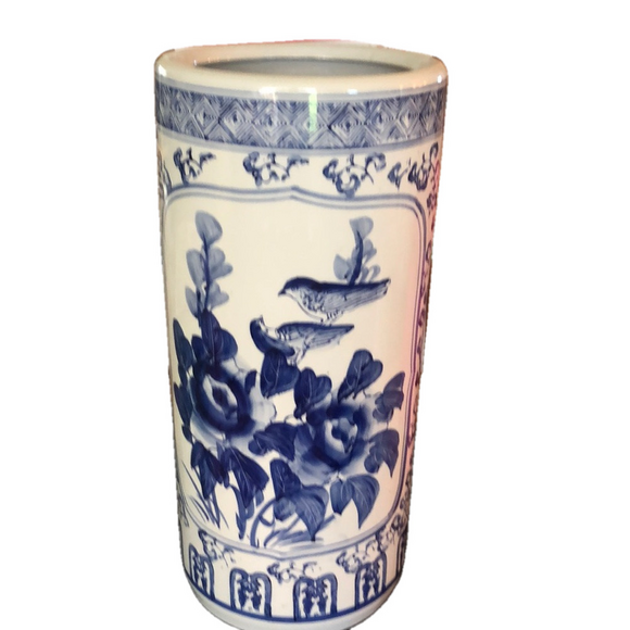 Other - Chinoiserie Ceramic 18”x8” Umbrella Stand w/Birds & Roses Circa 1980’s